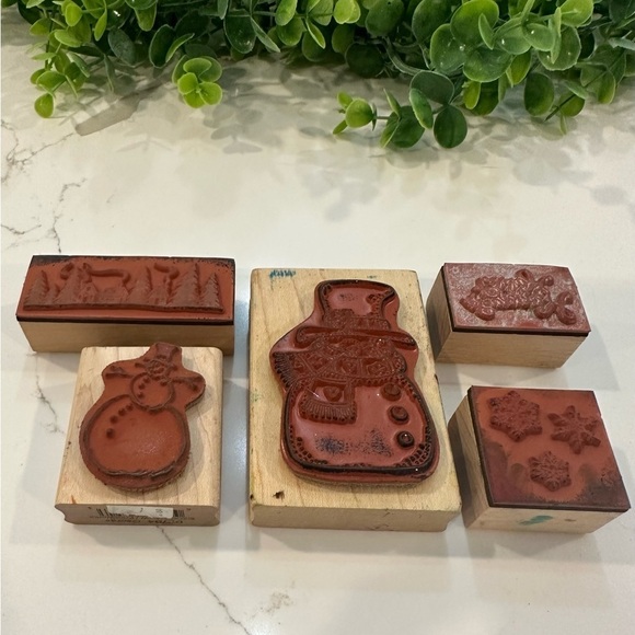 Wooden Stamps Holidays Christmas Qty 5  Vintage Stenciling - Picture 8 of 10